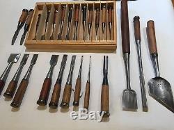Set of 25 Japanese Wood Chisels, Bench & Timber Framing Tools Vintage Nomi