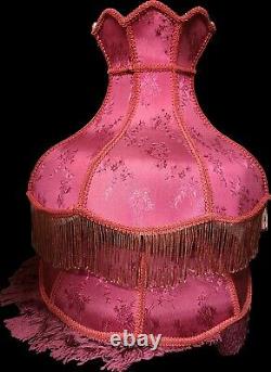 Set of 2 Vintage Maroon Wine Floral Design Damask Victorian Fringe Lamp Shades