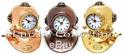 Set of 3 Copper Brass Divers Diving Helmet Clock Antique Collectible Desk Decor