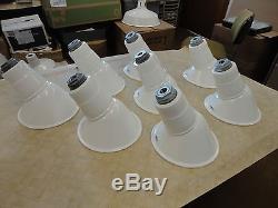 Set of 8 Matching WHITE PORCELAIN ANGLED BARN INDUSTRIAL SIGN LIGHT FIXTURE NOS