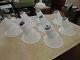 Set Of 8 Matching White Porcelain Angled Barn Industrial Sign Light Fixture Nos