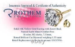 Single Natural 1.55 CT H SI2 Diamond Stud Earring 18K Yellow Gold 53368325