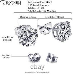 Solitaire Diamond Earrings 1.04 Carat ctw White Gold Ear Studs 18K I2 53944287