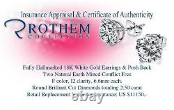 Solitaire Diamond Earrings 2.50 Carat ctw White Gold Ear Studs 14K I2 53319287