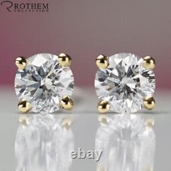 Solitaire Diamond Stud Earrings 0.98 CT 14K Yellow Gold SI1 Studs 54332354