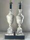 Stunning Pair Of Matching Vintage Solid Marble Urn Table Lamps Huge 26