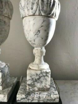 Stunning Pair of Matching Vintage Solid Marble Urn Table Lamps HUGE 26