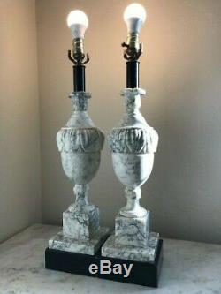 Stunning Pair of Matching Vintage Solid Marble Urn Table Lamps HUGE 26