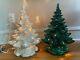 Two Vintage Atlantic Mold Ceramic Christmas Trees 17 Ivory + Green