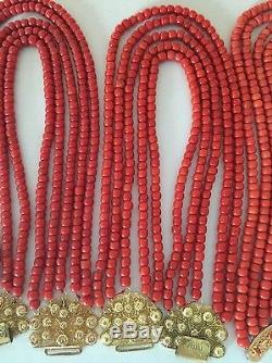 Top collection whole sale 580 gram antique natural coral necklace all in gold