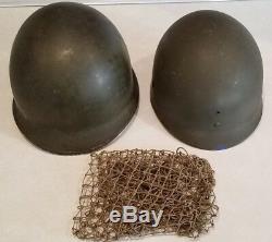 U. S. WWII M1 Helmet Fixed Bail, Front Seam, Heat Stamp 162B, Liner & Netting