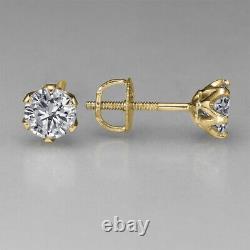 Unique 1.00 CT D SI2 Round Diamond Stud Earrings 18K Yellow Gold Crown 51534306
