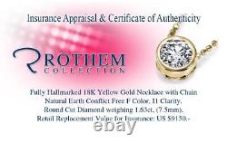 Unique 1.63 CT F I1 Round Diamond Pendant Necklace 18K Yellow Gold 24254773