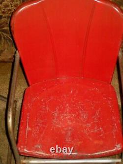 VTG/Retro Childs Red Metal Table & Shell Back Chair Set 1950s Lawn Garden Home
