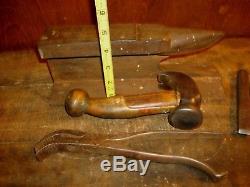 Vintage Blacksmith Anvil, Hammer, Chisel, Plier Tool Lot Forming Tools