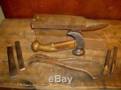 Vintage Blacksmith Anvil, Hammer, Chisel, Plier Tool Lot Forming Tools