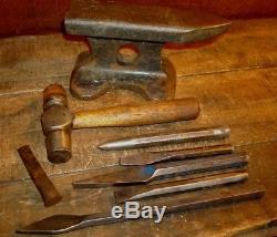 Vintage Blacksmith Anvil Jewelers Tool Lot Hammer, Chisel, Punches