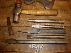 Vintage Blacksmith Anvil Jewelers Tool Lot Hammer, Chisel, Punches