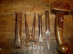 Vintage Blacksmith Hammer & Chisel, Tong Tool Lot Anvil Forging Tools