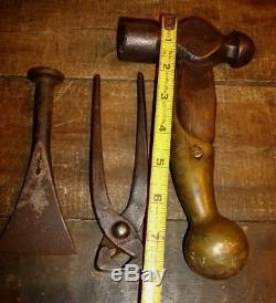 Vintage Blacksmith Hammer, Chisel & Tong Tool Lot Unusual Anvil Forging Tools