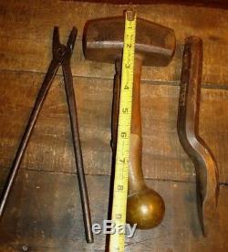 Vintage Blacksmith Hammer, Tongs & Chisel Anvil Forging Tools