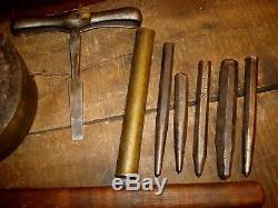 Vintage Blacksmith, Jewelers Hammer, Anvil, Chisels Silversmith Tools Repousse