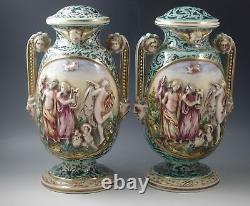 Vintage Capodimonte Italy Figural Cherubs Demons Mythical Lamps Pair