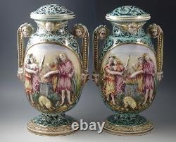 Vintage Capodimonte Italy Figural Cherubs Demons Mythical Lamps Pair