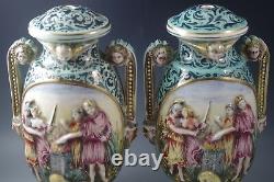 Vintage Capodimonte Italy Figural Cherubs Demons Mythical Lamps Pair