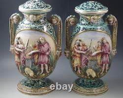 Vintage Capodimonte Italy Figural Cherubs Demons Mythical Lamps Pair