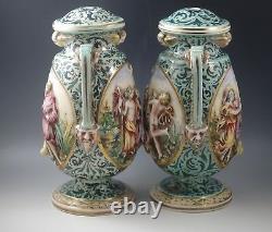 Vintage Capodimonte Italy Figural Cherubs Demons Mythical Lamps Pair