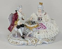 Vintage Dresden German Irish Porcelain Lace Figurines of Chess Music Lot of 5