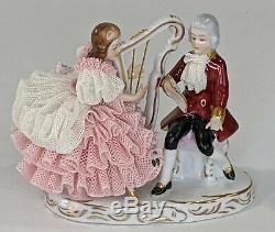 Vintage Dresden German Irish Porcelain Lace Figurines of Chess Music Lot of 5