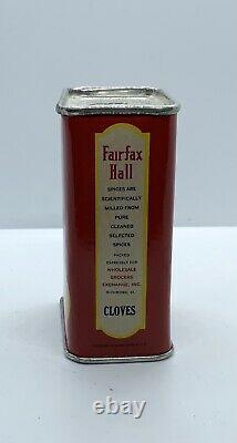 Vintage Fairfax Hall Cloves Spice Tin Wholesale Grocers Exchange- Richmond, VA