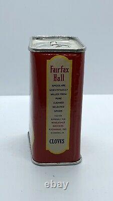 Vintage Fairfax Hall Cloves Spice Tin Wholesale Grocers Exchange- Richmond, VA