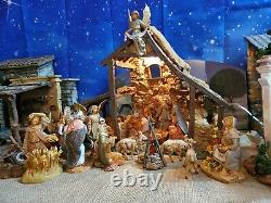Vintage Fontanini Lighted Stable Nativity Set 21 Item Lot Heirloom Original Box