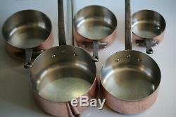 Vintage French Copper Saucepan Pan Set (5) Home Cookware Set Stamped 9.9lb