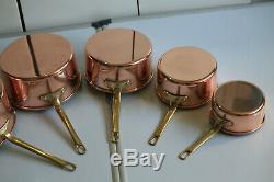 Vintage French Copper Saucepans sausappens Pan Set (5) Home Cookware 5lbs