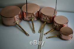 Vintage French Copper Saucepans sausappens Pan Set (5) Home Cookware 5lbs