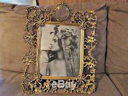 Vintage Gold Ormolu Vanity Set- Tray, Picture Frame, Perfume, Powder Box, Puff