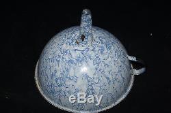 Vintage Graniteware Blue and White Swirl Bucket/Lid with Funnal