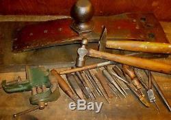 Vintage Jewelers Anvil, Hammer, Vise Tool Work Bench Repousse Punches Blacksmith