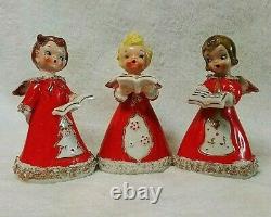 Vintage Kreiss Christmas Caroling 3 Porcelain Angel Bell Figurine Set 1950's