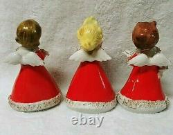 Vintage Kreiss Christmas Caroling 3 Porcelain Angel Bell Figurine Set 1950's