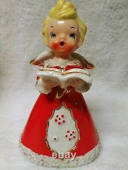 Vintage Kreiss Christmas Caroling 3 Porcelain Angel Bell Figurine Set 1950's