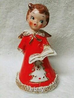 Vintage Kreiss Christmas Caroling 3 Porcelain Angel Bell Figurine Set 1950's