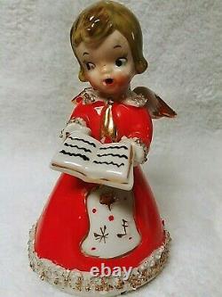 Vintage Kreiss Christmas Caroling 3 Porcelain Angel Bell Figurine Set 1950's
