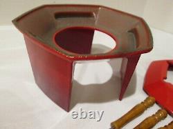 Vintage Le Creuset Cousances Enameled Cast Iron Red Fondue Pot LID Stand Forks