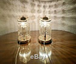 Vintage, Mid Century, Regency, Crystal Prism Table Boudoir Lamps, Made in Spain