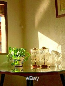 Vintage, Mid Century, Regency, Crystal Prism Table Boudoir Lamps, Made in Spain